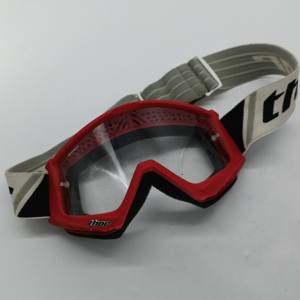 Thor Motocross Goggles Red Frame Clear Anti-Fog Lens Adjustable Strap Racing b2